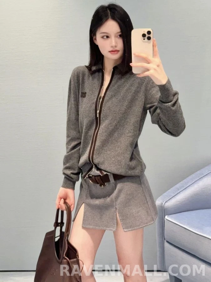 미우미우 미우미우 벨벳 트림 지퍼 가디건 상세 이미지