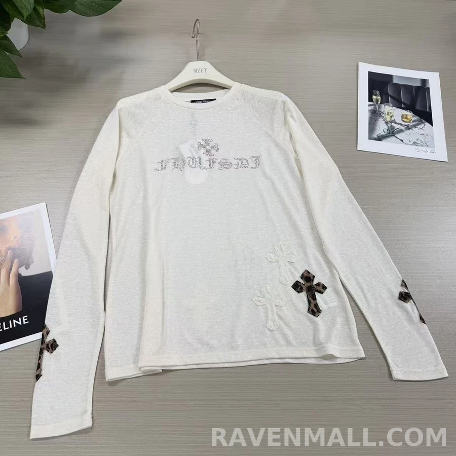 크롬하츠 크롬하츠 라인스톤 레터링 크로스 긴팔 티셔츠 상세 이미지