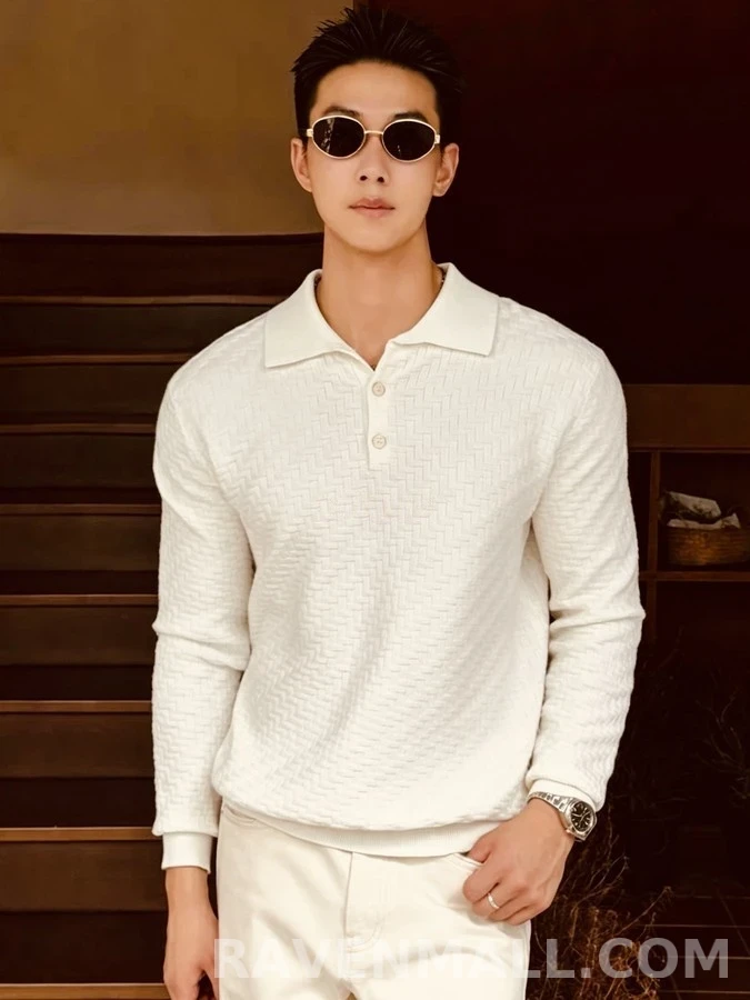 폴로 랄프 로렌 폴로 랄프 로렌 헤링본 패턴 긴팔 폴로 티셔츠 상세 이미지