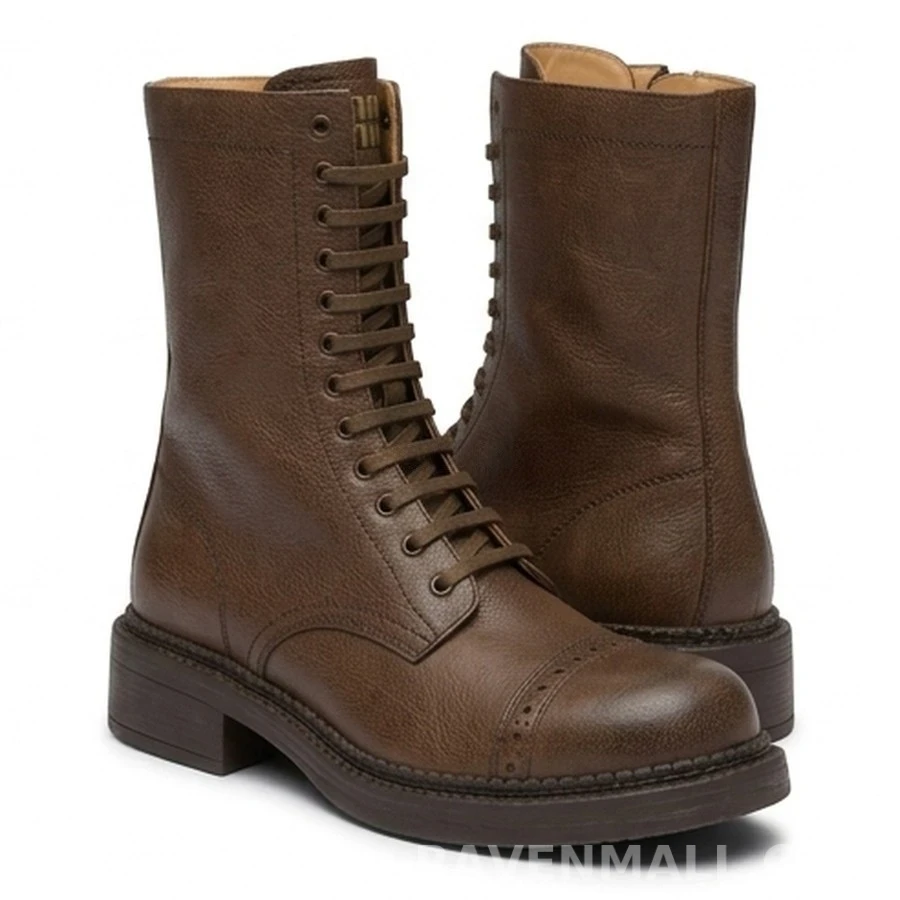 미우미우 미우미우 복고풍 캡토 레이스업 부츠 상세 이미지
