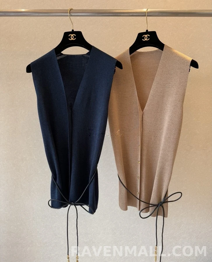 샤넬 샤넬 벨티드 V넥 니트 베스트 상세 이미지