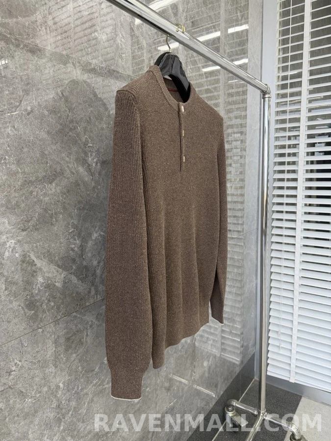 브루넬로 쿠치넬리 브루넬로 쿠치넬리 골지 헨리넥 긴팔 티셔츠 상세 이미지