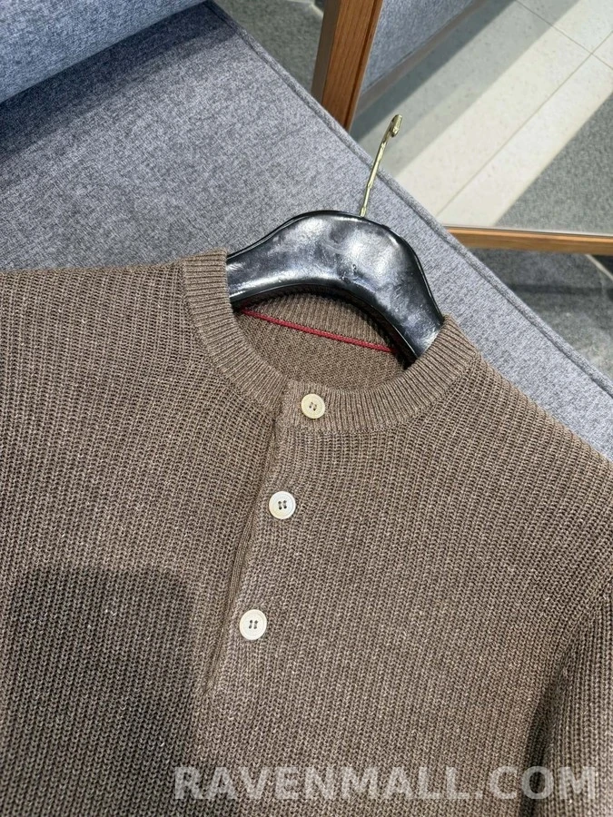브루넬로 쿠치넬리 브루넬로 쿠치넬리 골지 헨리넥 긴팔 티셔츠 상세 이미지