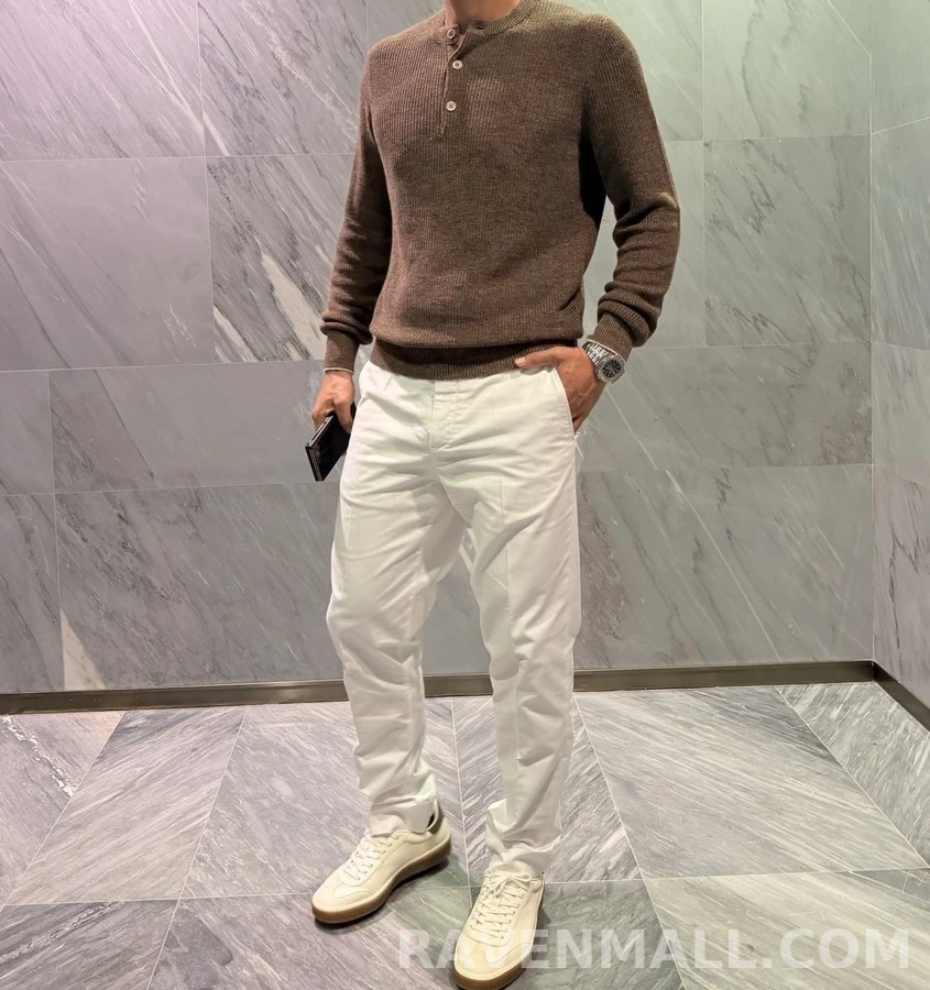 브루넬로 쿠치넬리 브루넬로 쿠치넬리 골지 헨리넥 긴팔 티셔츠 상세 이미지