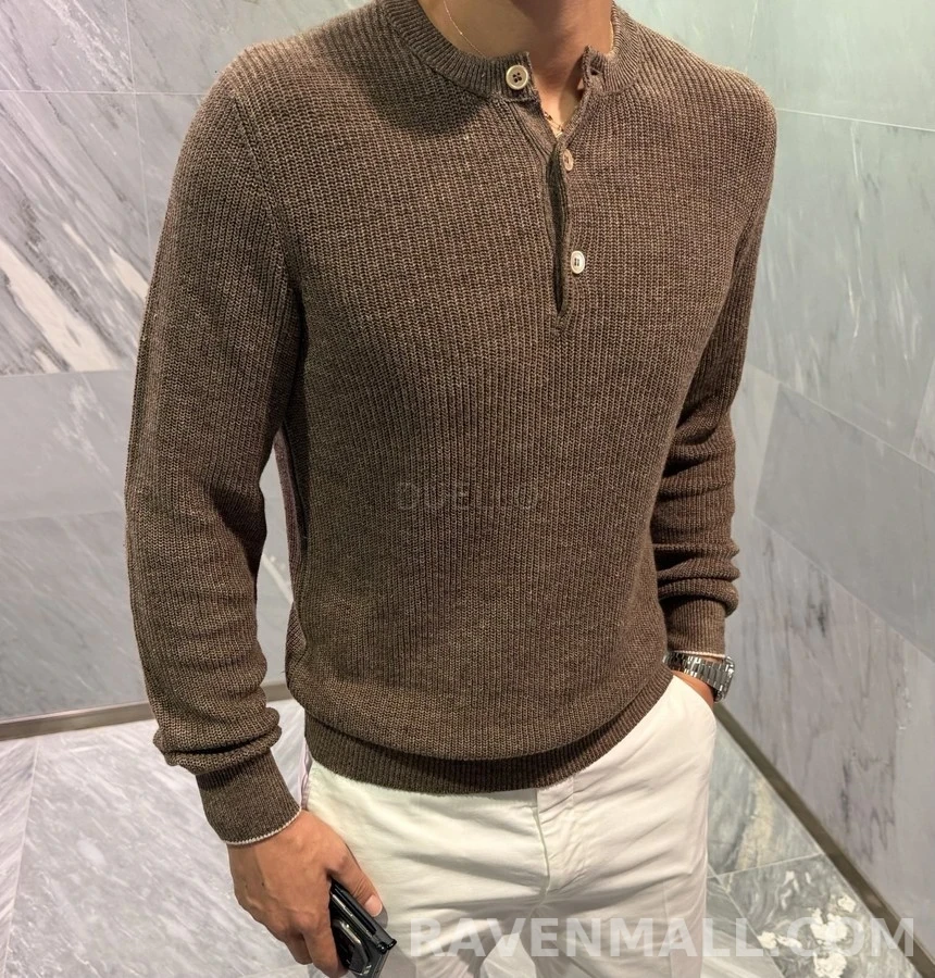 브루넬로 쿠치넬리 브루넬로 쿠치넬리 골지 헨리넥 긴팔 티셔츠 상세 이미지