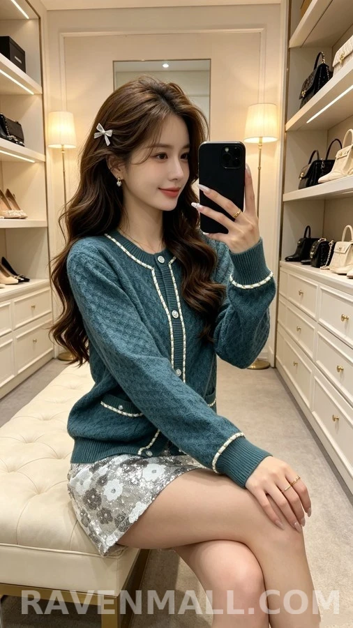 샤넬 샤넬 텍스처드 체인 트림 라운드넥 가디건 상세 이미지