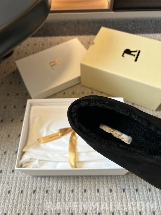 더로우 더로우 스웨이드 V컷 퍼안감 슬리퍼 상세 이미지
