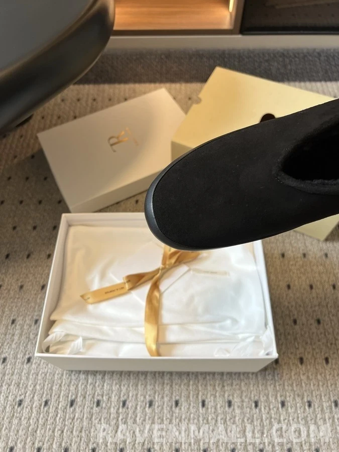 더로우 더로우 스웨이드 V컷 퍼안감 슬리퍼 상세 이미지