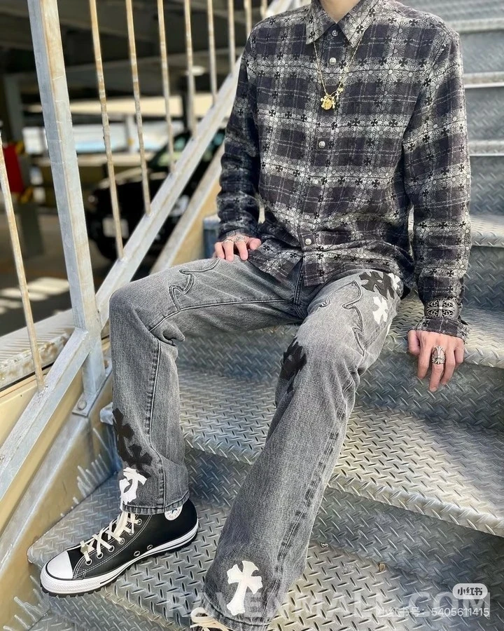 크롬하츠 크롬하츠 체크 크로스 긴팔 티셔츠 상세 이미지