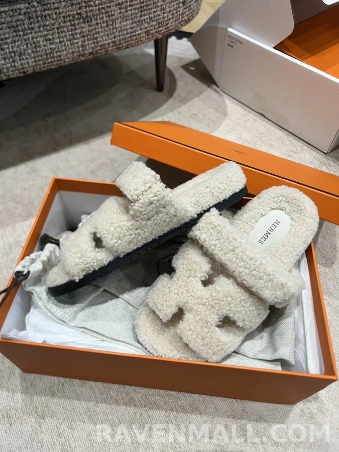 에르메스 에르메스 양모 이중 스트랩 슬리퍼 상세 이미지