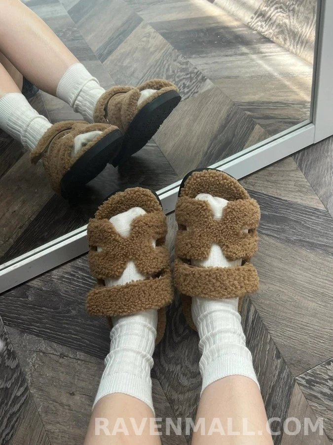 에르메스 에르메스 양모 이중 스트랩 슬리퍼 상세 이미지