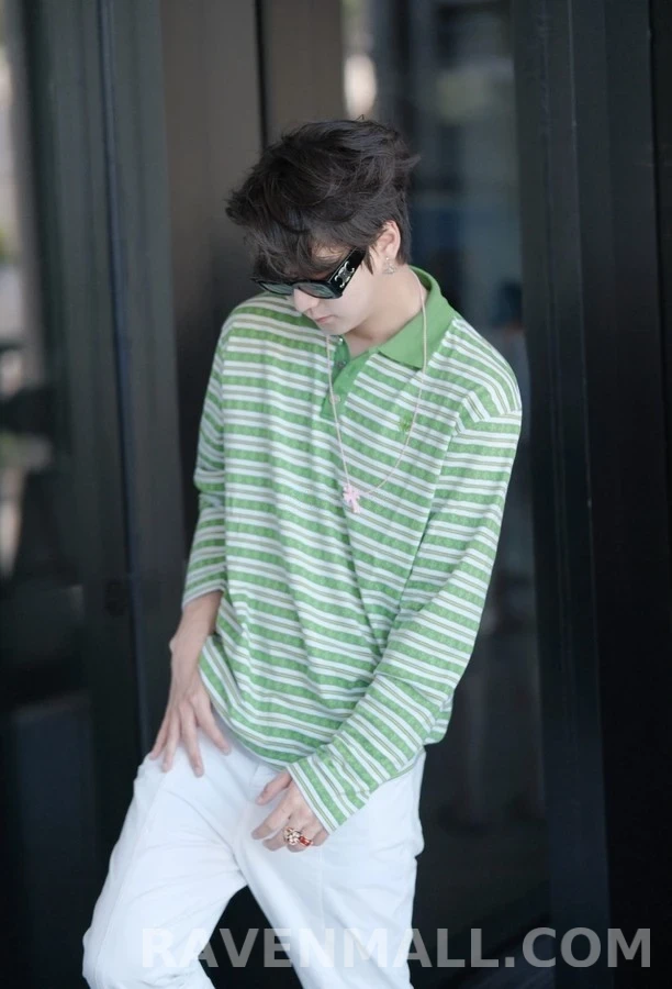 크롬하츠 크롬하츠 십자가 자카드 스트라이프 긴팔 폴로 티셔츠 상세 이미지