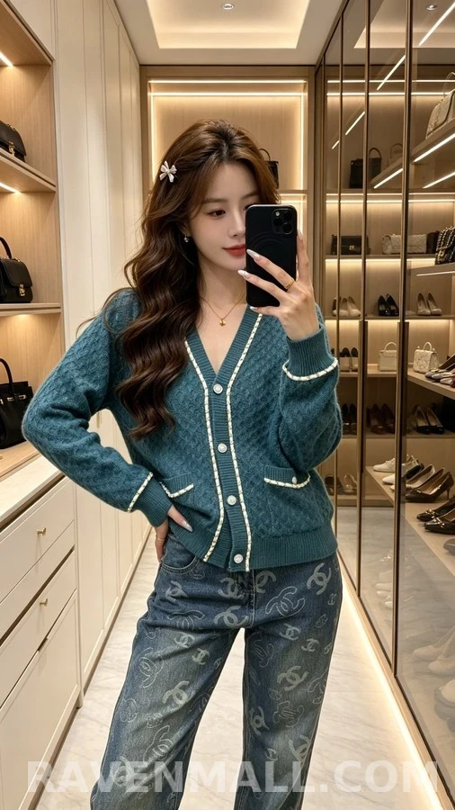 샤넬 샤넬 체인 트림 V넥 가디건 상세 이미지