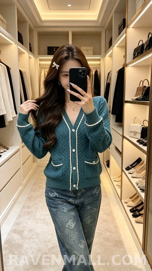 샤넬 샤넬 체인 트림 V넥 가디건 상세 이미지