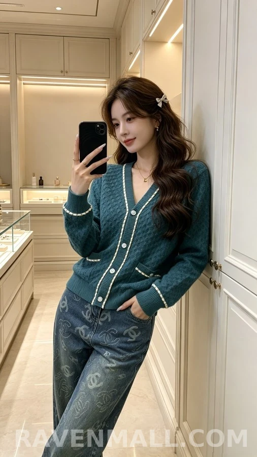 샤넬 샤넬 체인 트림 V넥 가디건 상세 이미지