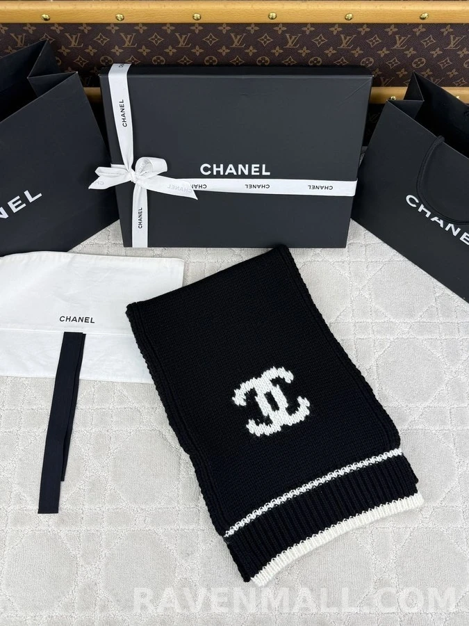 샤넬 샤넬 더블 C 로고 니트 머플러 상세 이미지