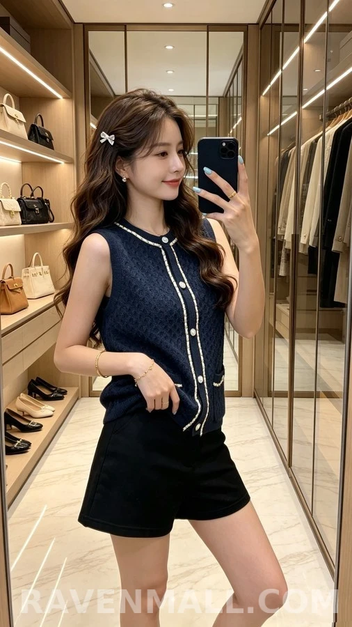 샤넬 샤넬 V넥 체인 트림 니트 베스트 상세 이미지