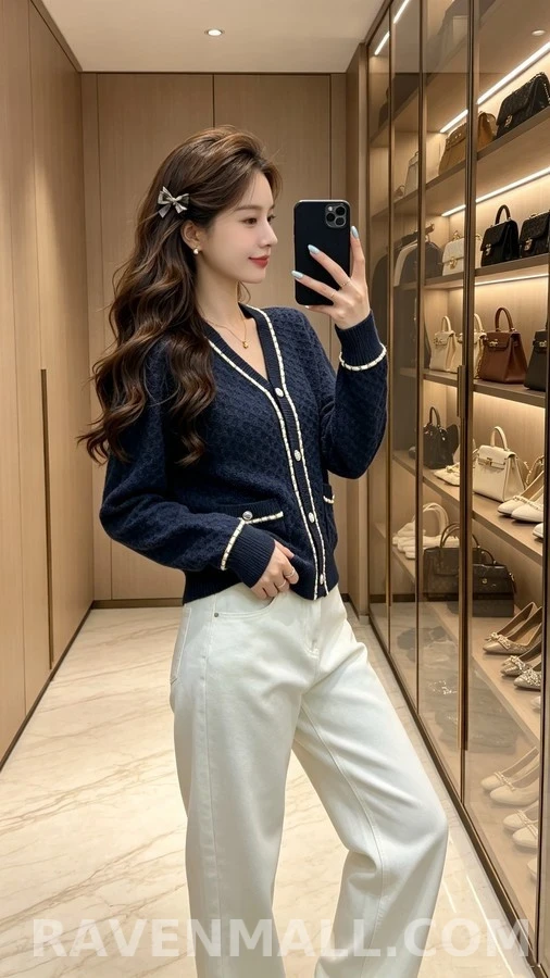 샤넬 샤넬 체인 트리밍 V넥 가디건 상세 이미지