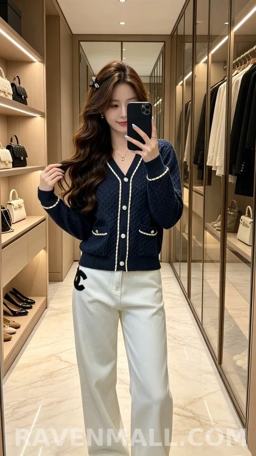 샤넬 샤넬 체인 트리밍 V넥 가디건 상세 이미지