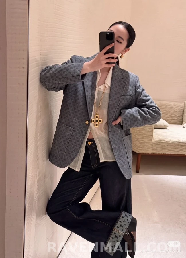 루이비통 루이비통 체크 패턴 싱글 블레이저 상세 이미지