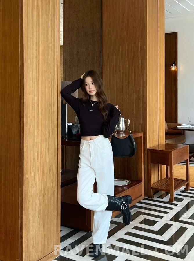 프라다 프라다 레터링 라벨 긴팔 티셔츠 상세 이미지