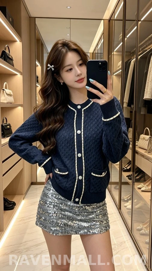 샤넬 샤넬 체인 트림 텍스처 가디건 상세 이미지