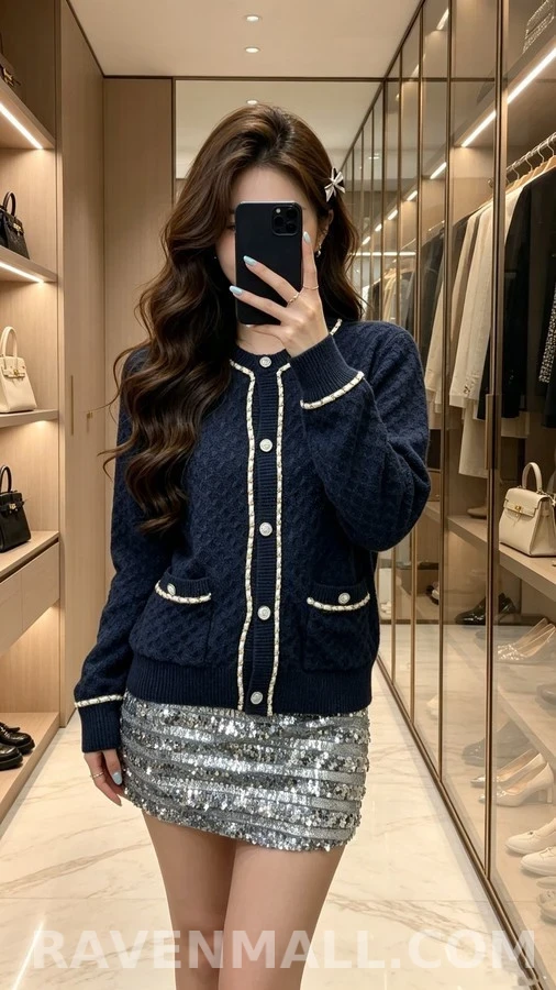 샤넬 샤넬 체인 트림 텍스처 가디건 상세 이미지