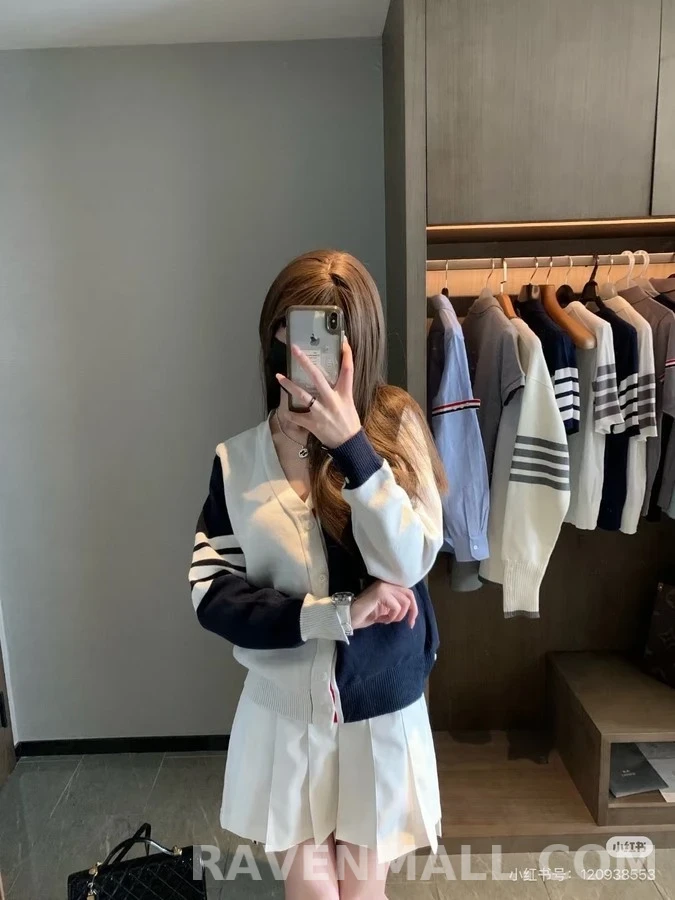 톰브라운 톰브라운 컬러블록 강아지 패턴 가디건 상세 이미지