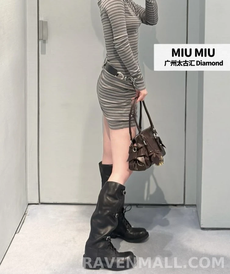 미우미우 미우미우 버클 레이스업 롱부츠 상세 이미지