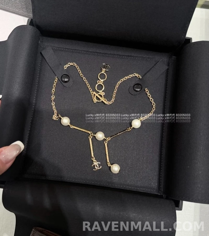 샤넬 샤넬 진주 체인 로고 태슬 목걸이 상세 이미지