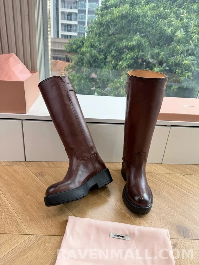미우미우 미우미우 로고 버클 청키솔 롱부츠 상세 이미지