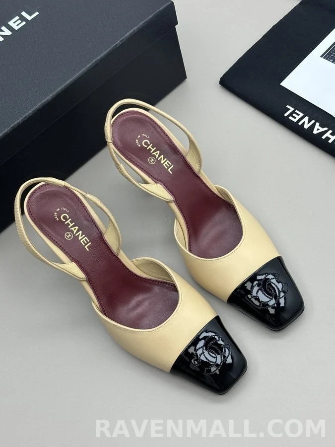 샤넬 샤넬 투톤 스퀘어 슬링백 힐 상세 이미지