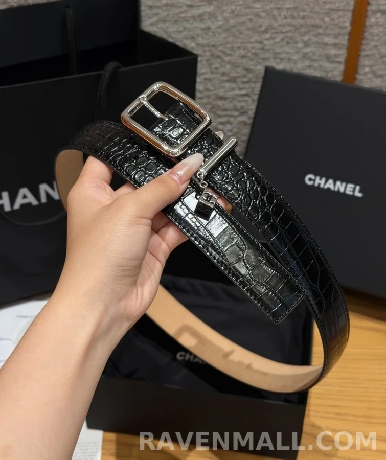 샤넬 샤넬 더블C 참 악어 엠보싱 벨트 상세 이미지