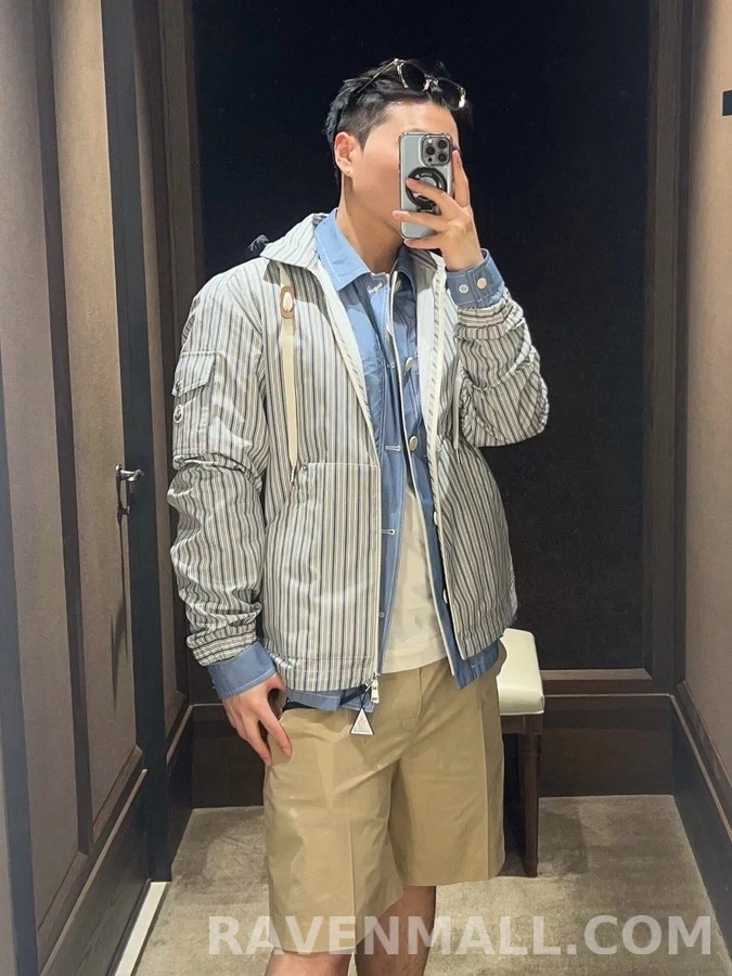 몽클레어 몽클레어 스트라이프 디태처블 후드 셔츠 상세 이미지