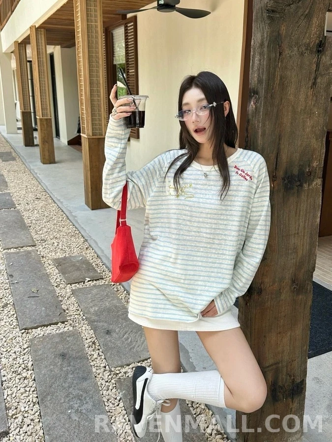 셀린느 셀린느 스트라이프 앵커 자수 긴팔 티셔츠 상세 이미지