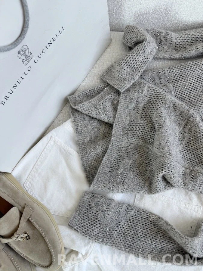 브루넬로 쿠치넬리 브루넬로 쿠치넬리 스파클 플라워 오픈워크 니트 상세 이미지
