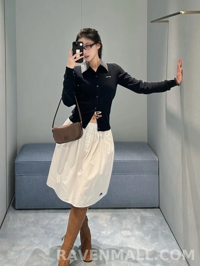 미우미우 미우미우 체크 카라 디테처블 가디건 상세 이미지