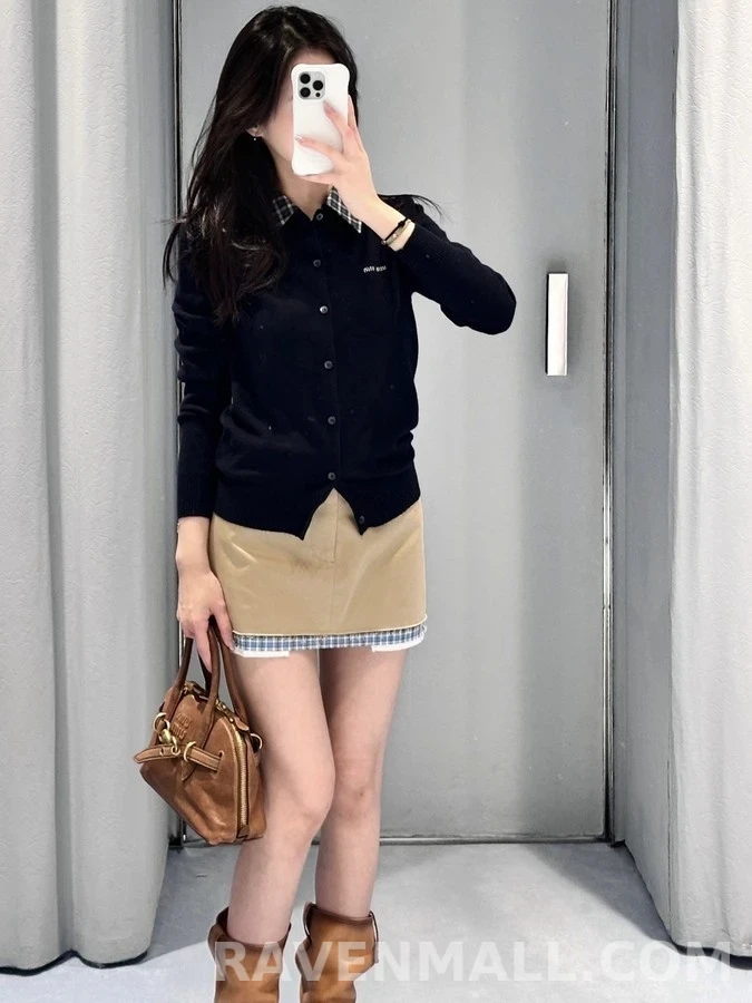 미우미우 미우미우 체크 카라 디테처블 가디건 상세 이미지