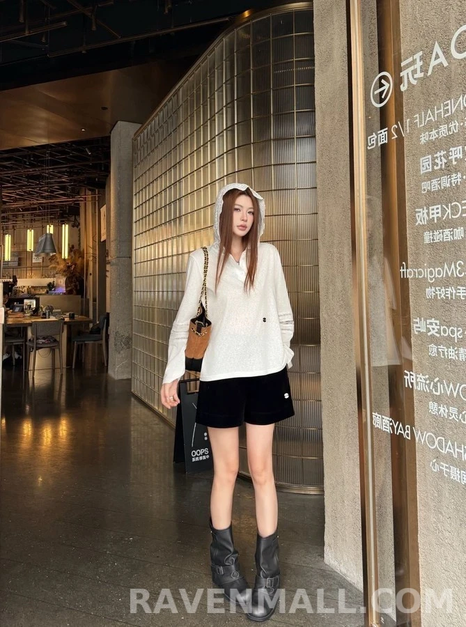샤넬 샤넬 레이스 배색 후드 티셔츠 상세 이미지