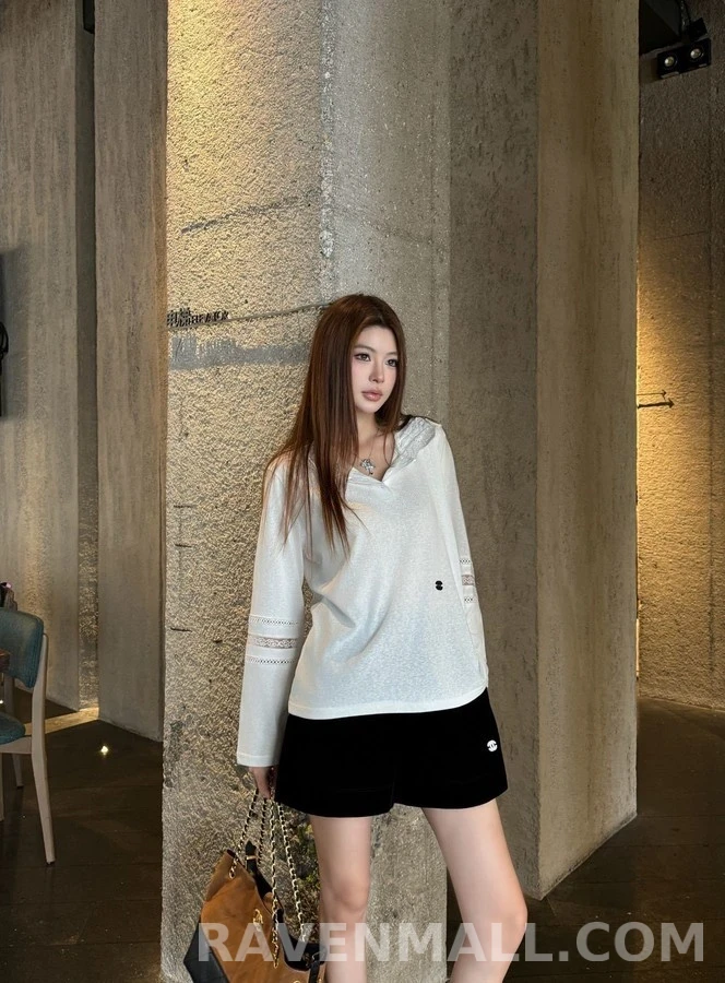 샤넬 샤넬 레이스 배색 후드 티셔츠 상세 이미지