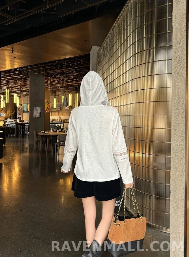 샤넬 샤넬 레이스 배색 후드 티셔츠 상세 이미지