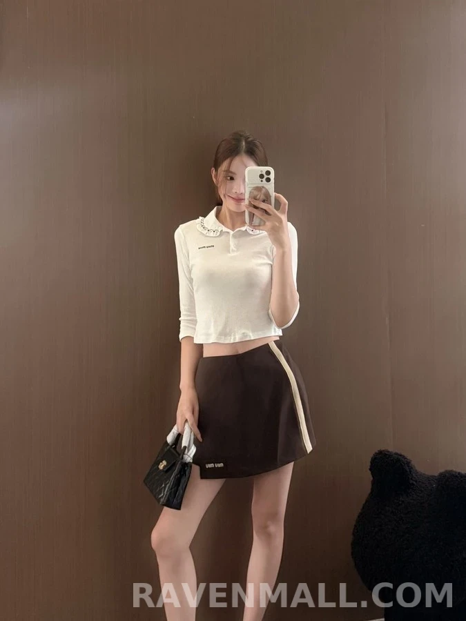 미우미우 미우미우 꽃자수 피터팬카라 폴로 긴팔 티셔츠 상세 이미지
