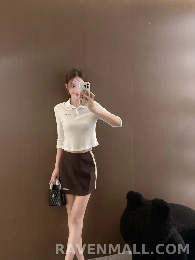 미우미우 미우미우 꽃자수 피터팬카라 폴로 긴팔 티셔츠 상세 이미지
