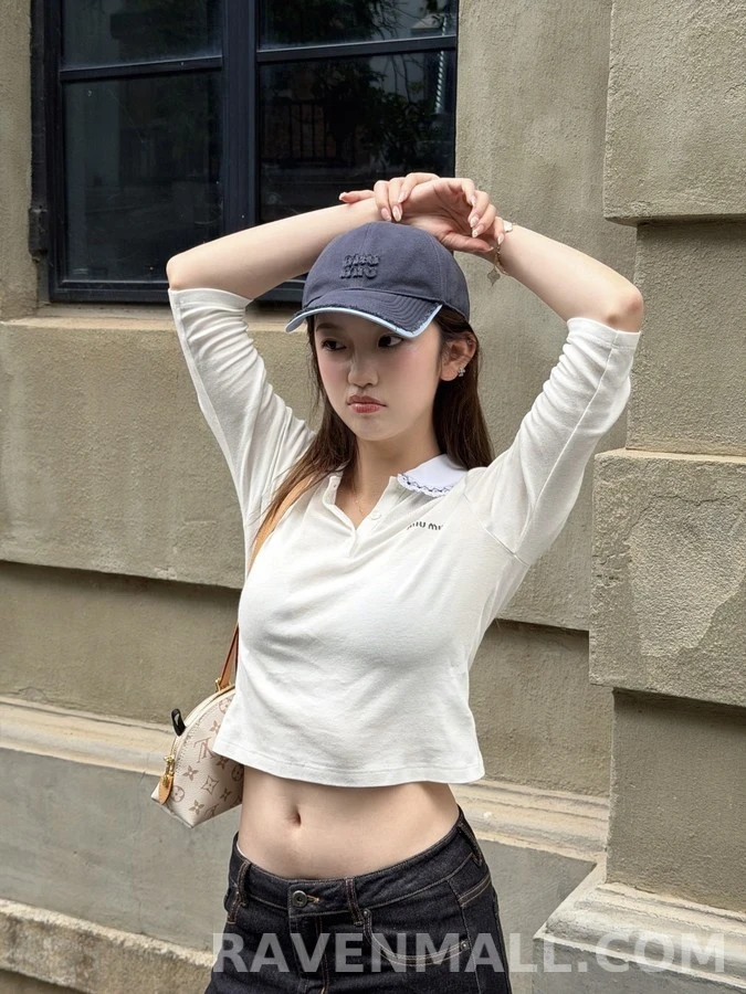 미우미우 미우미우 꽃자수 피터팬카라 폴로 긴팔 티셔츠 상세 이미지