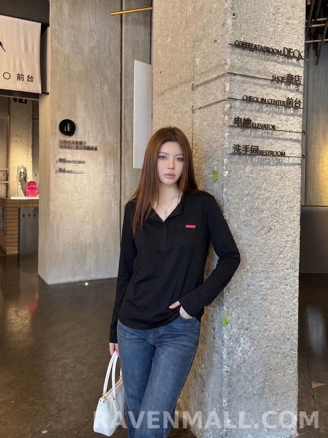 프라다 프라다 라벨 헨리넥 긴팔 티셔츠 상세 이미지