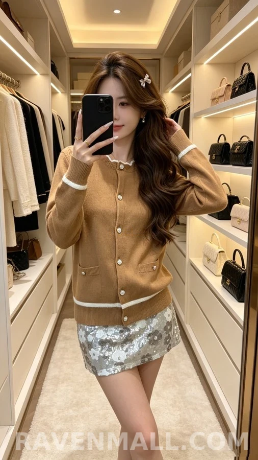 샤넬 샤넬 스캘럽넥 배색 니트 가디건 상세 이미지