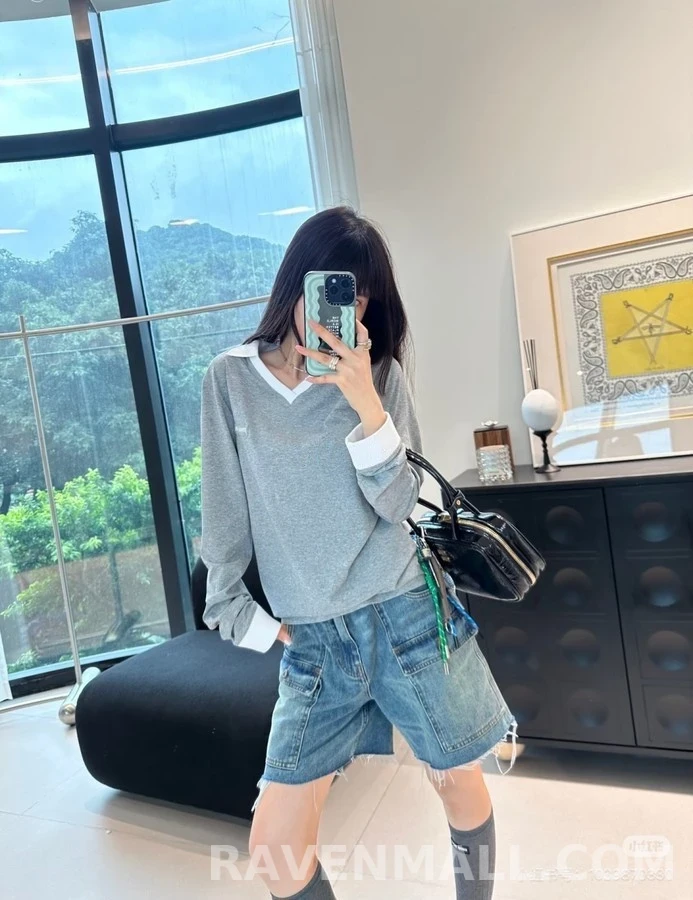 미우미우 미우미우 배색 카라 긴팔 티셔츠 상세 이미지