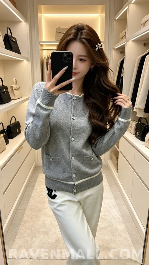 샤넬 샤넬 스캘럽 칼라 더블C 버튼 가디건 상세 이미지