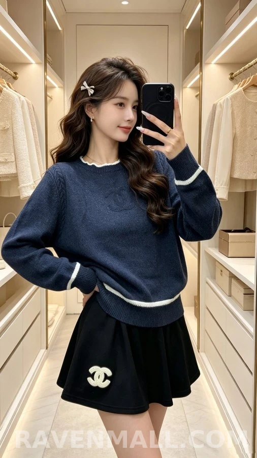 샤넬 샤넬 웨이브넥 로고 버튼 니트 상세 이미지