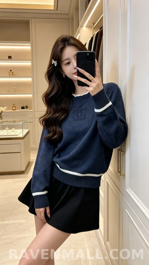 샤넬 샤넬 웨이브넥 로고 버튼 니트 상세 이미지